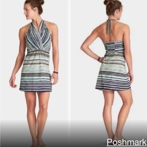 Althleta Go Anywhere Blue Striped Halter Dress  Sz 8